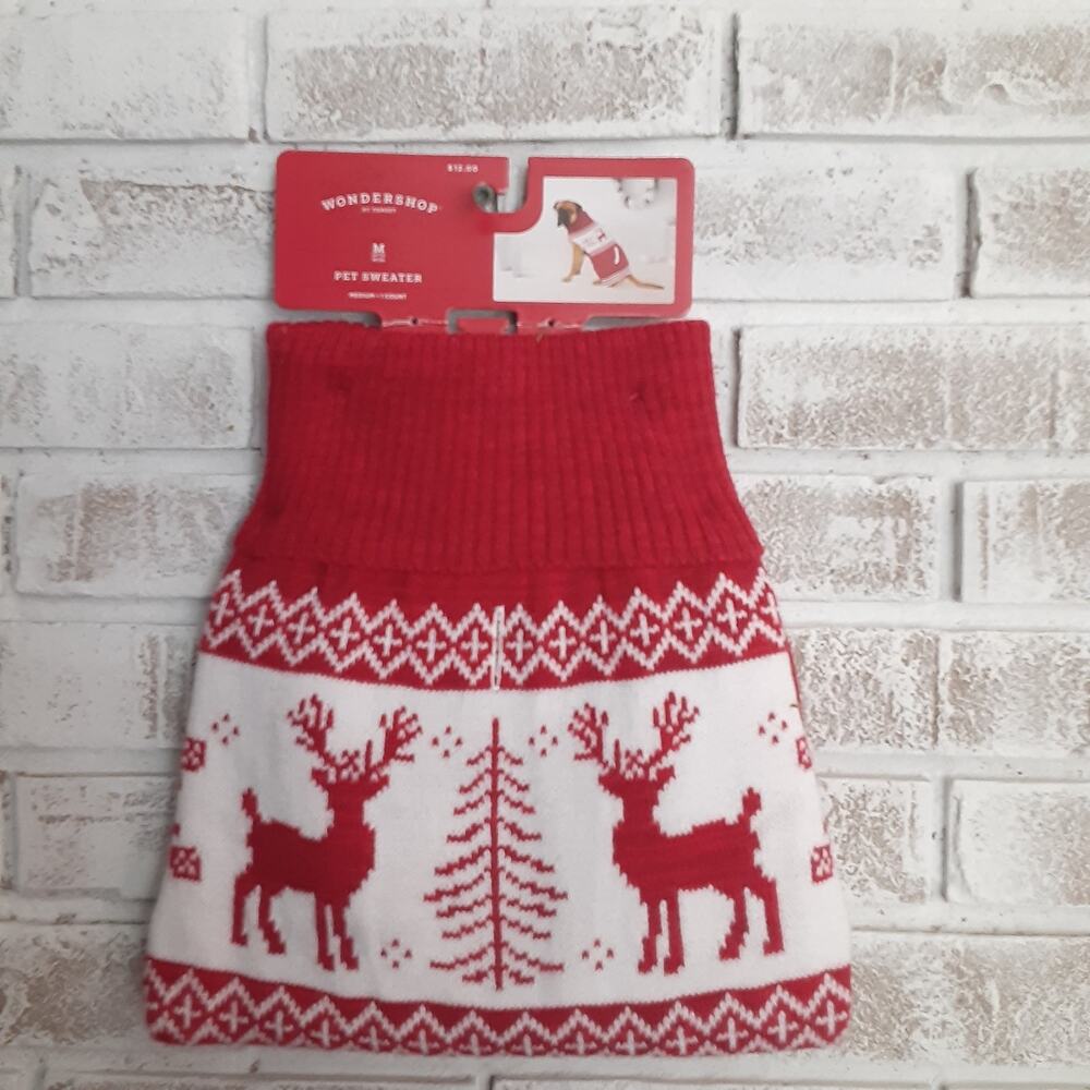 Wonder Shop Christmas Pet Sweater Reindeer Dog Lovers sz M up to 40Lbs NEW